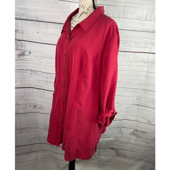 Catherines Button Front Shirt Womens 2X 22/24W Long Sleeve Collar Roll Tab Pink - Picture 5 of 10